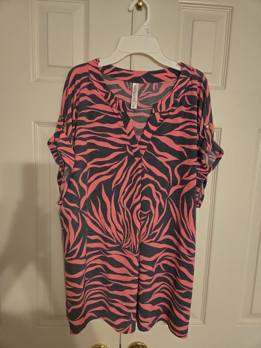 Dear Scarlett Pink Zebra Print V-Neck Women's Top